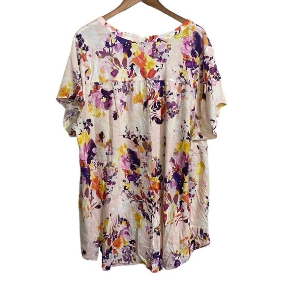 Torrid Womens NWT Floral White Vneck Rayon Slub Hi-Lo Short Sleeve Blouse Top 2X - Picture 8 of 8